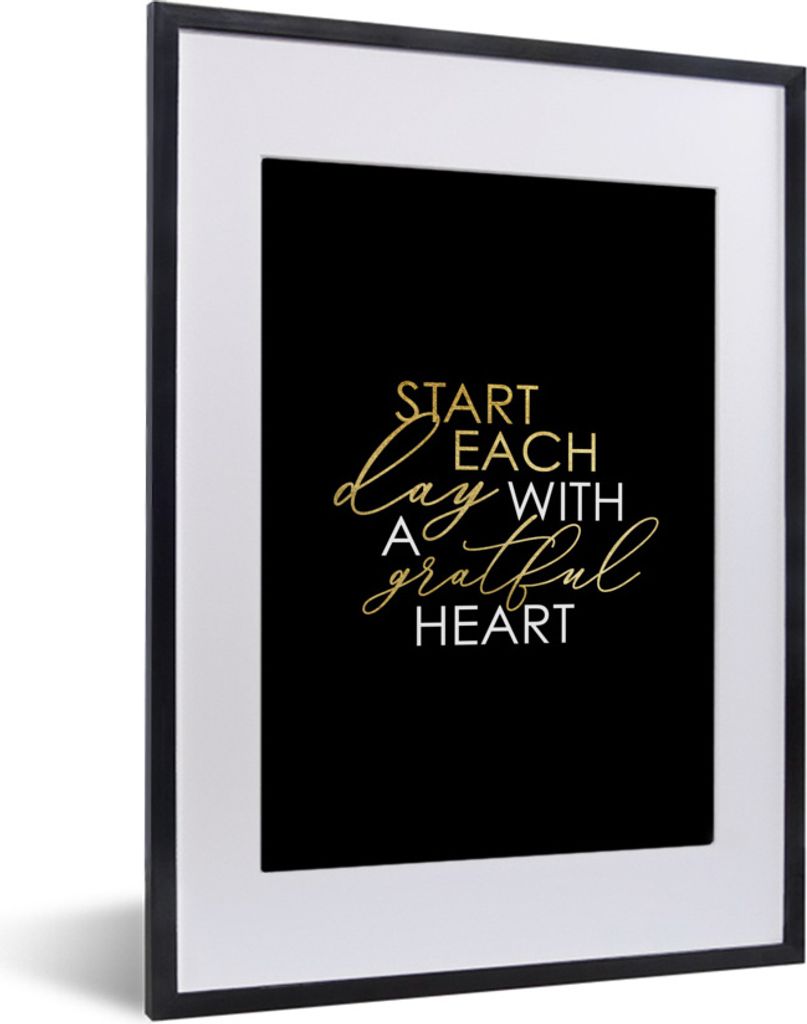 MuchoWow Gerahmtes Poster Zitate - Herz - Gold - Weiß 30x40 cm - Poster mit Schwarzem Bilderrahmen Wandposter Rahmen Foto Bilder - Wandposter Sc...