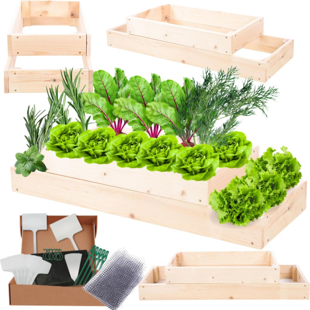 MODO24 Hochbeet Holz, Pflanzkasten, Massivholz, Kiefer, Kräuterbeet, Blumenkasten, Garten, Terrasse, 18x90x30 cm, Natur, ZP09