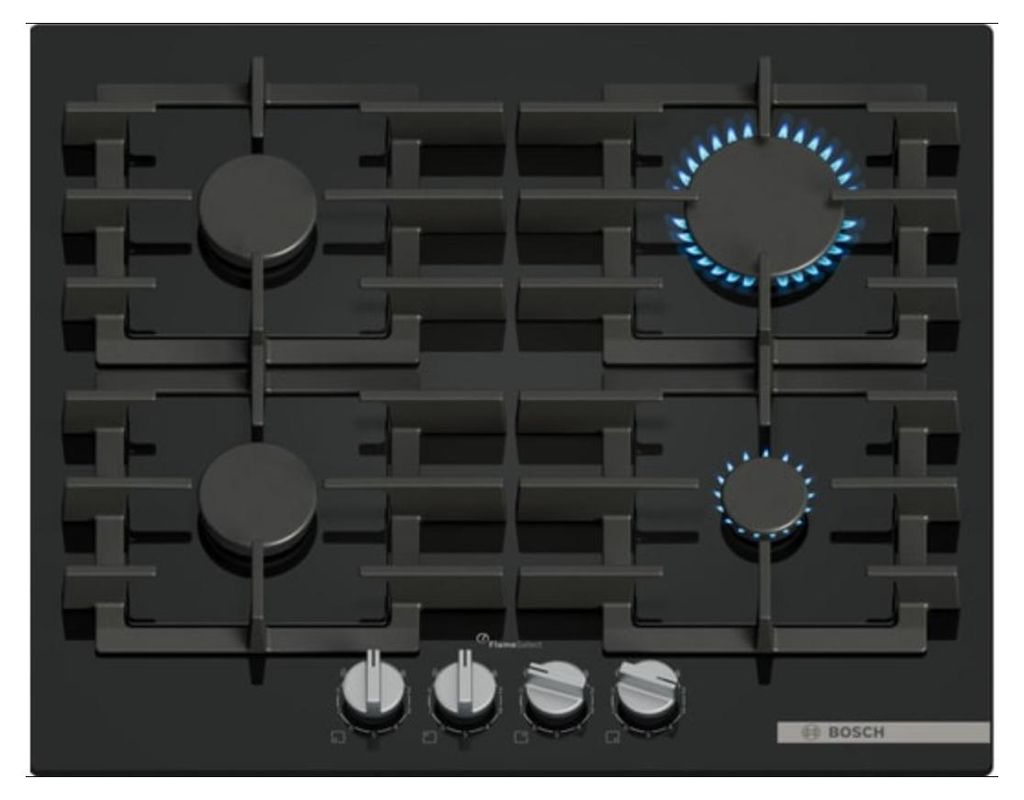 Piano cottura a gas da 60 cm con 4 fuochi, 7500 w Bosch Immagine del prodotto 