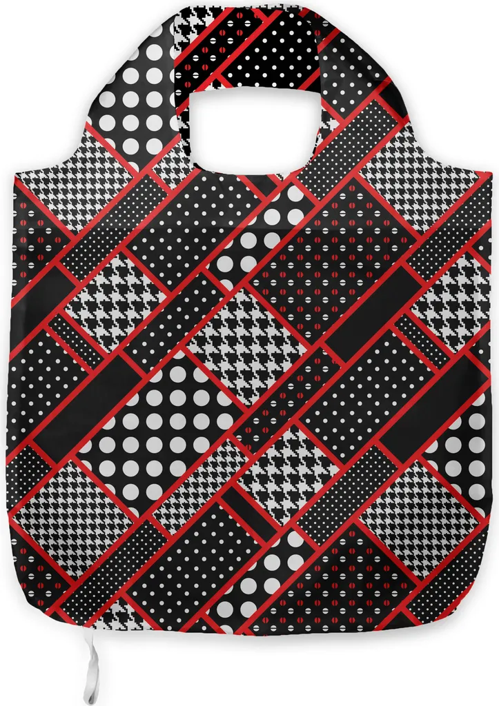 ABAKUHAUS Borsa Spesa Geometrica Retro - Rossa e Nera Resistente