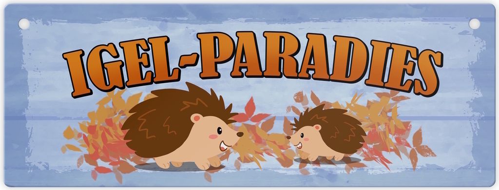 Igel-Paradies Metallschild L in 10,5x28cm XL Das herbstlich gestaltete