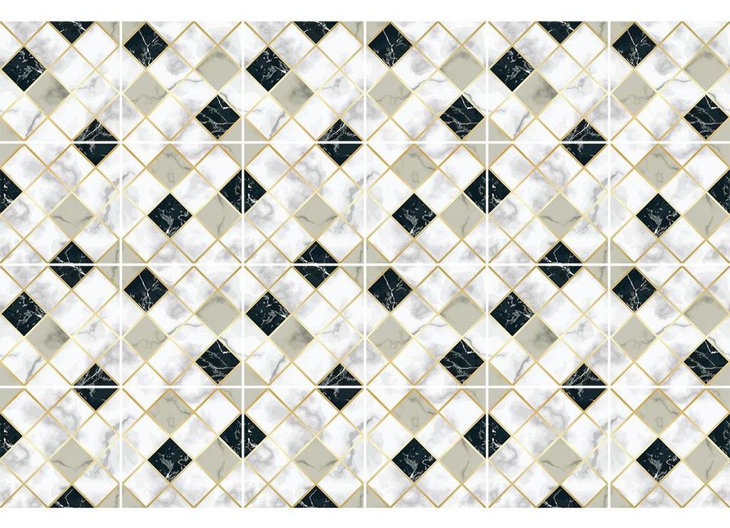 Selbstklebende Fliesen-Wandaufkleber für Küche und Bad – 24 weiße, beige und schwarze Fliesen in Marmoroptik – 24 Aufkleber, 10 x 10 cm
