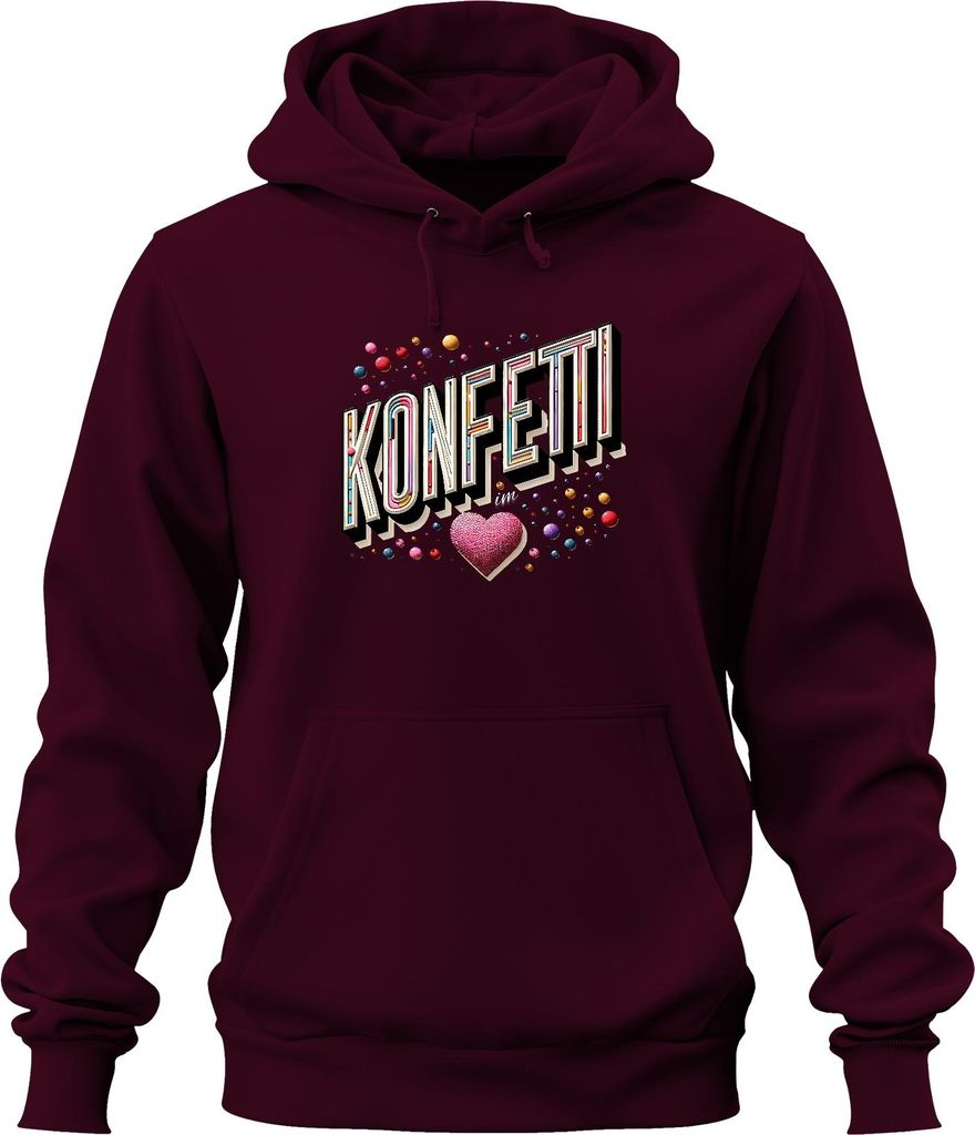 KONFETTI Herz bunte Kugeln Party Karneval Feier Fasching Köln Uni Hoodie Kapuzenpullover, Burgundy, S