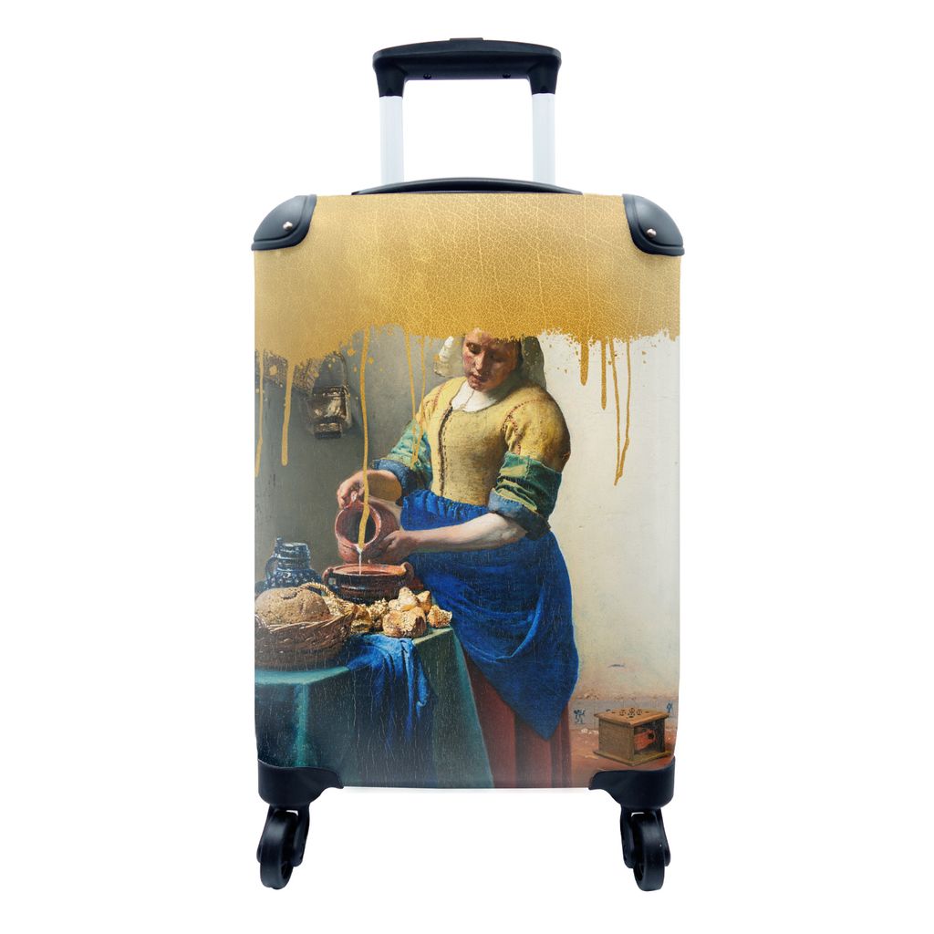 MuchoWow Koffer Handgepäck Trolley Rollkoffer Kleine Reisekoffer mit 4 Rollen - Milchmädchen - Gold - Alte Meister - Cabin Size < 55x40x23 cm &...