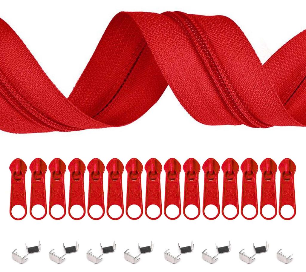 5m Endlos-Reißverschluss 3mm mit 10 Zippern und 15 Endstücke kirschrot