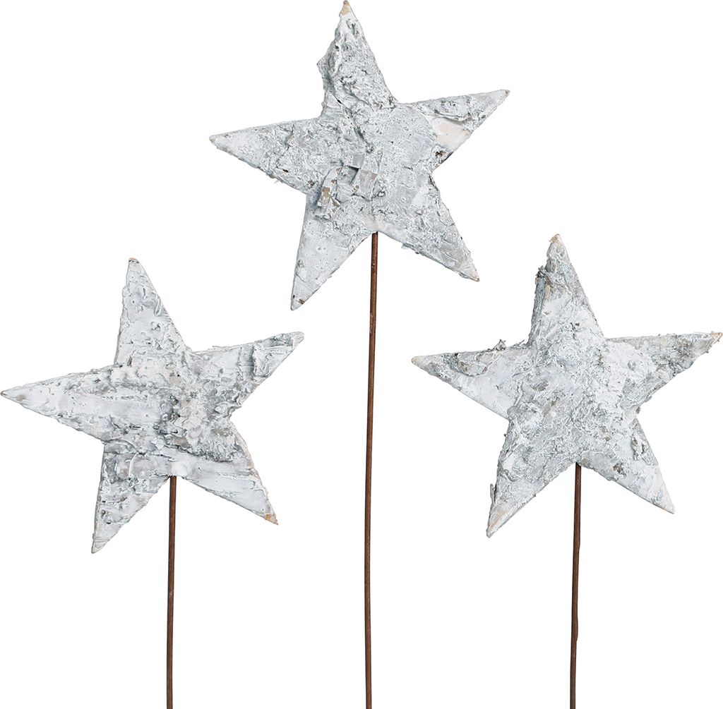 Birkensterne am Draht, Weiß 6cm, 24 St - Weihnachtliche Deko, Natürliche Eleganz, 24 Stück