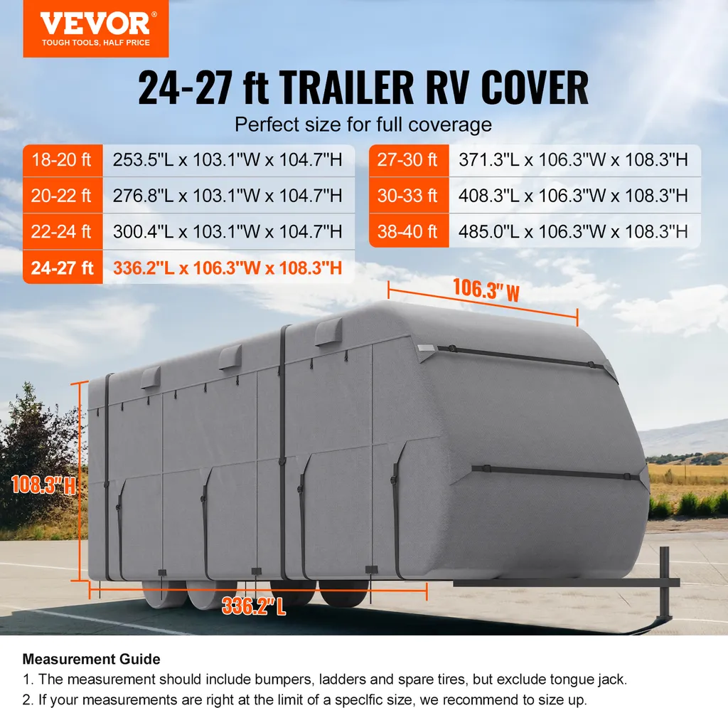 Housse Caravane Anti-Vent et Imperméable VEVOR avec Sangles et Patchs