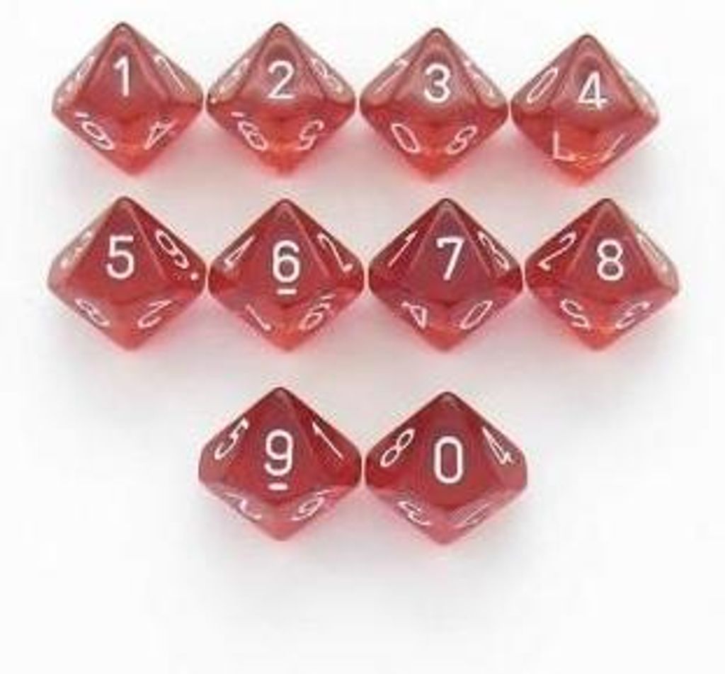 Chessex Translucent Polyhedral Ten d10 Set - Red/white