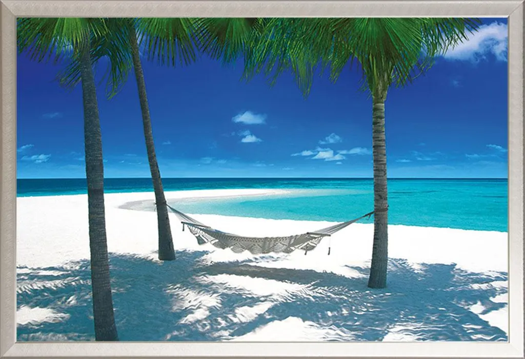 Poster Plages Hammock In Paradise Cadre Shinsuke Argent 61x91,5 cm