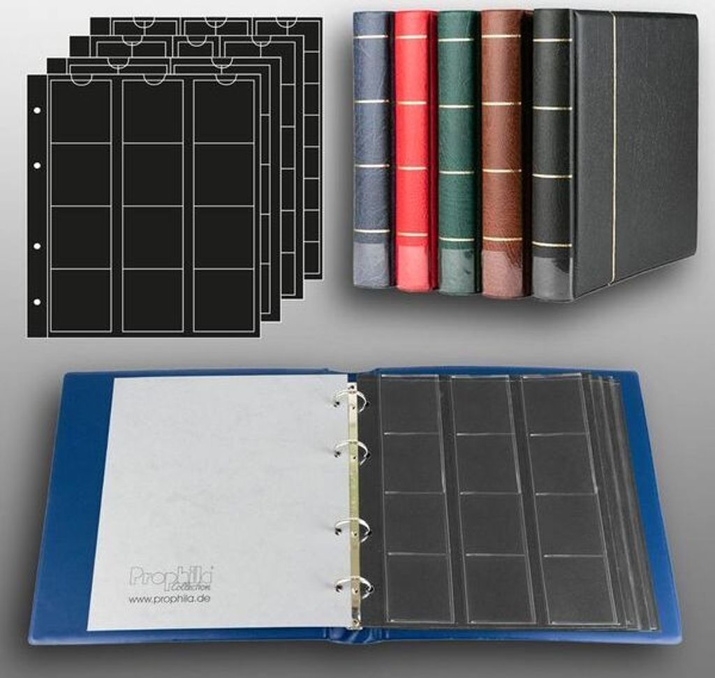 Prophila Collection Münz-Album mit 4 Hüllen (Schwarze Zwischenblätter) für 110 Münzen