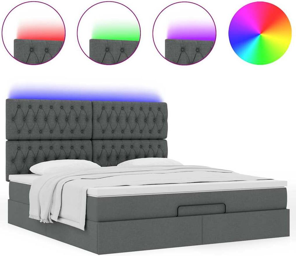 Ottoman-Bett mit Matratze & LEDs Dunkelgrau 180x200 cm Stoff