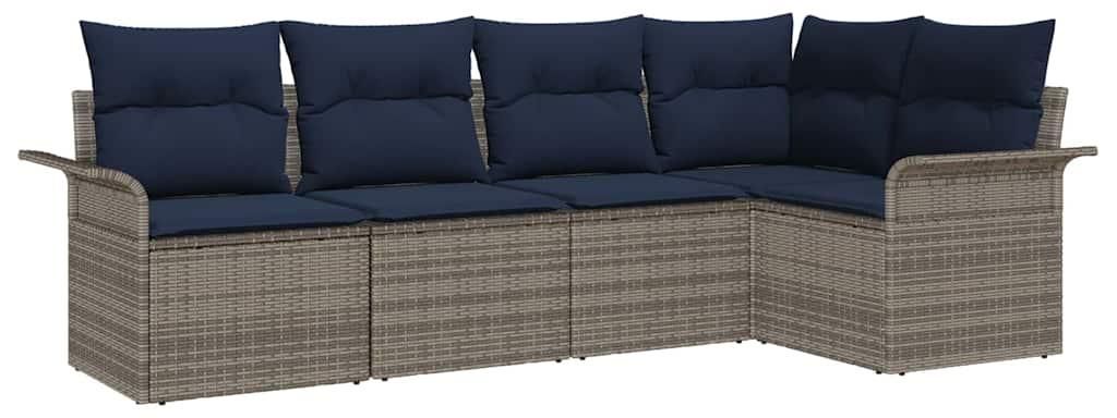 “2026 Modern“ Grau Gartensofa-set mit Kissen 5 pcs Grau Poly-Rattan - Designermöbel 71622 - Gartenmöbel-Set Terrassenmöbel Lounge Set