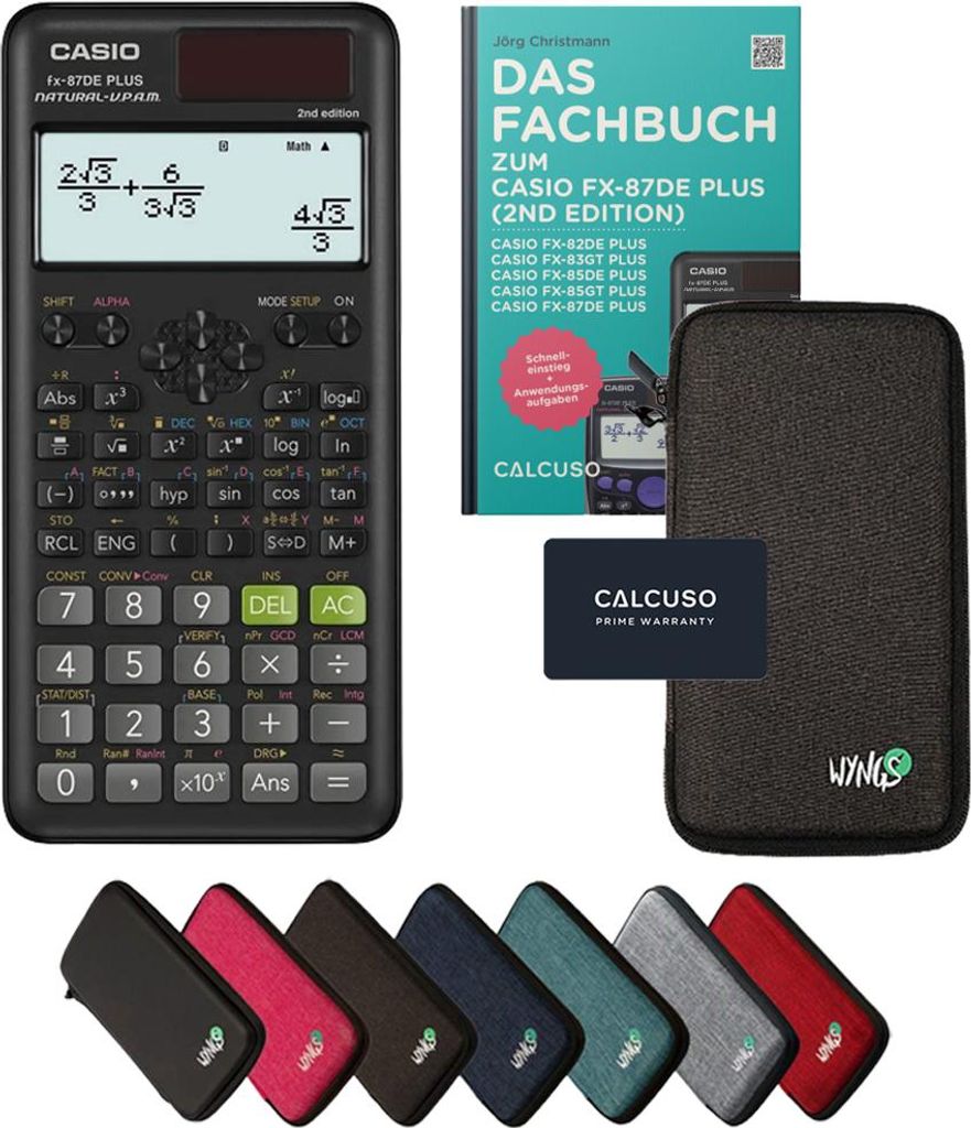 Casio fx-87DE Plus 2nd edition inkl. Schutztasche Dunkelgrau & Fachbuch (48 Seiten, DIN A5) – Wissenschaftlicher Rechner – Smart Set