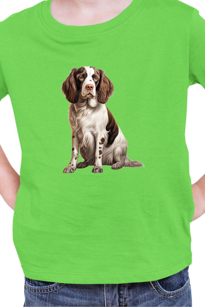 Kinder T-Shirt Dogs Breeds English Springer Spaniel Dog Breed 006, 3-4 Jahr - 104 / Lime