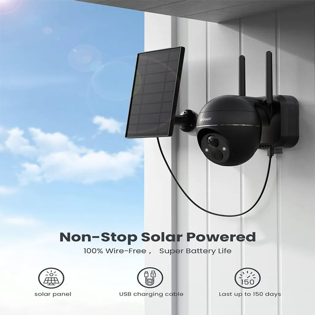 Caméra de surveillance extérieure solaire 2MP 360° avec carte TF 128G