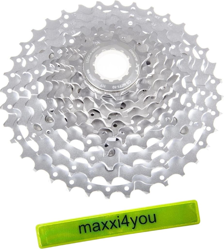 Shimano Kassetten Deore-XT Sprocket CS-M771-10 10-Fach 11-36 Zähne inkl. maxxi4you Reflexband