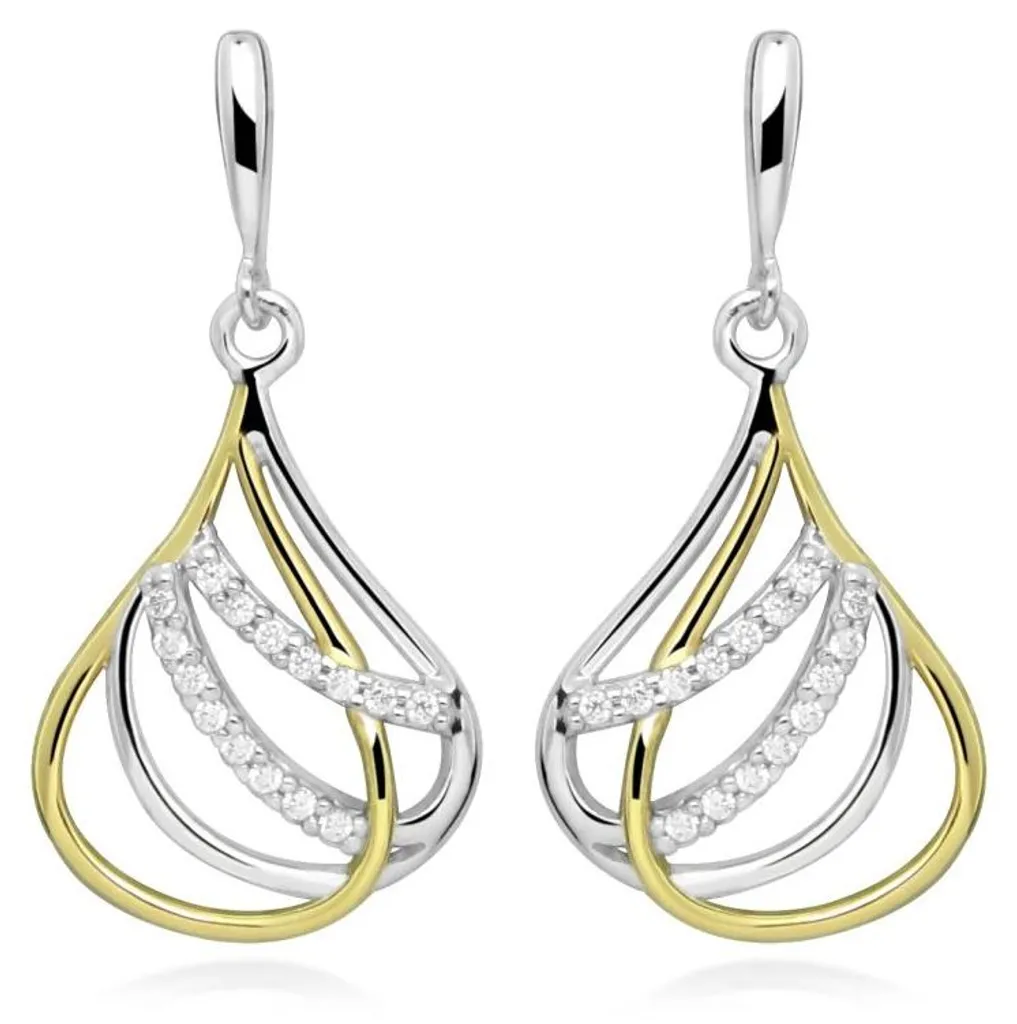 Boucles d'oreilles pendantes argent bicolore pour mariage et soirées chic