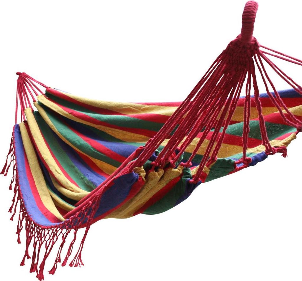 tevenger Outdoor Textil Hängematte Hängeliege Hängeschaukel 210x150 cm rot grün bunt gestreift Fransen 200 kg belastbar