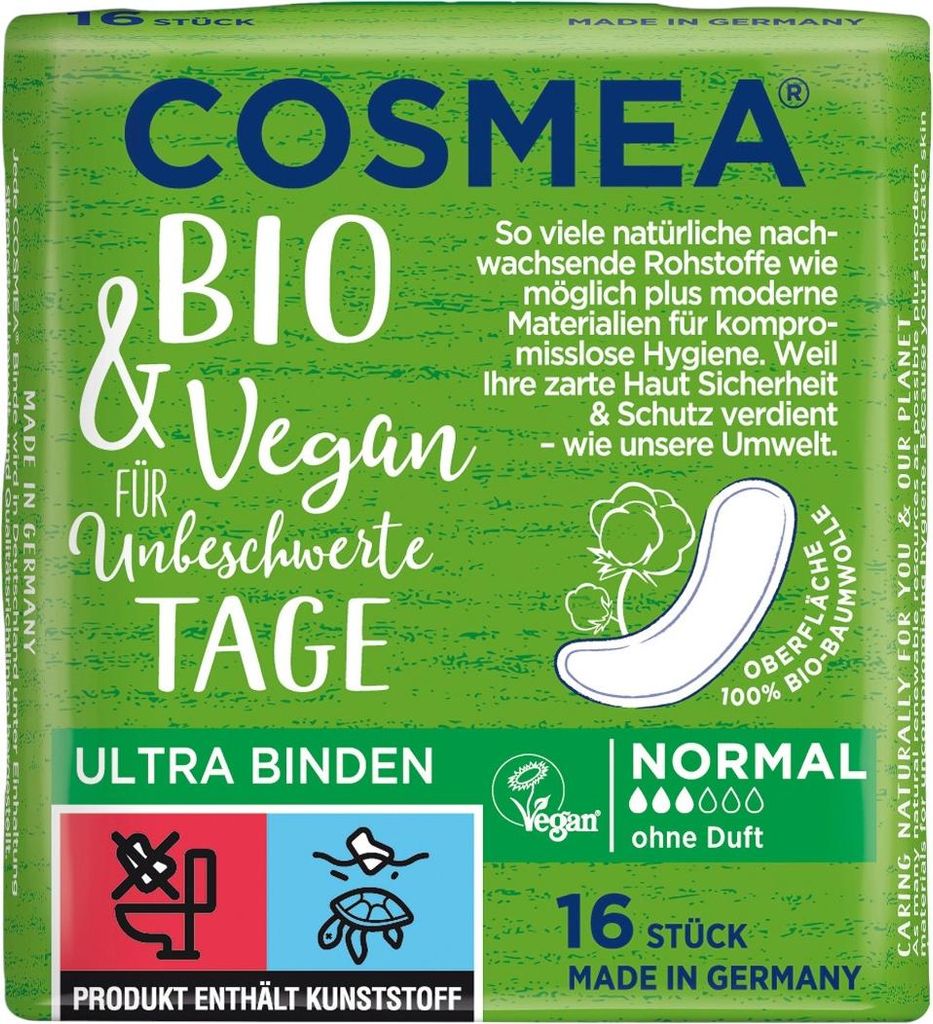 Cosmea Ultra Binden Bio & Vegan Normal ohne Duft 12x 16 Produktbild 