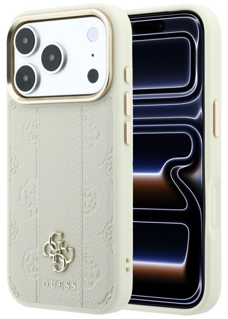 Custodia Guess con motivo a righe e logo 4G, color beige, Immagine del prodotto 