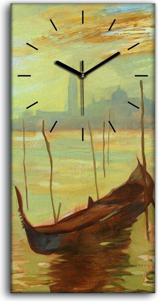 Wandbild Leinwand Bilder mit Uhr 30x60 Wandkunst Gondeln in Venedig Malerei - schwarze Hände