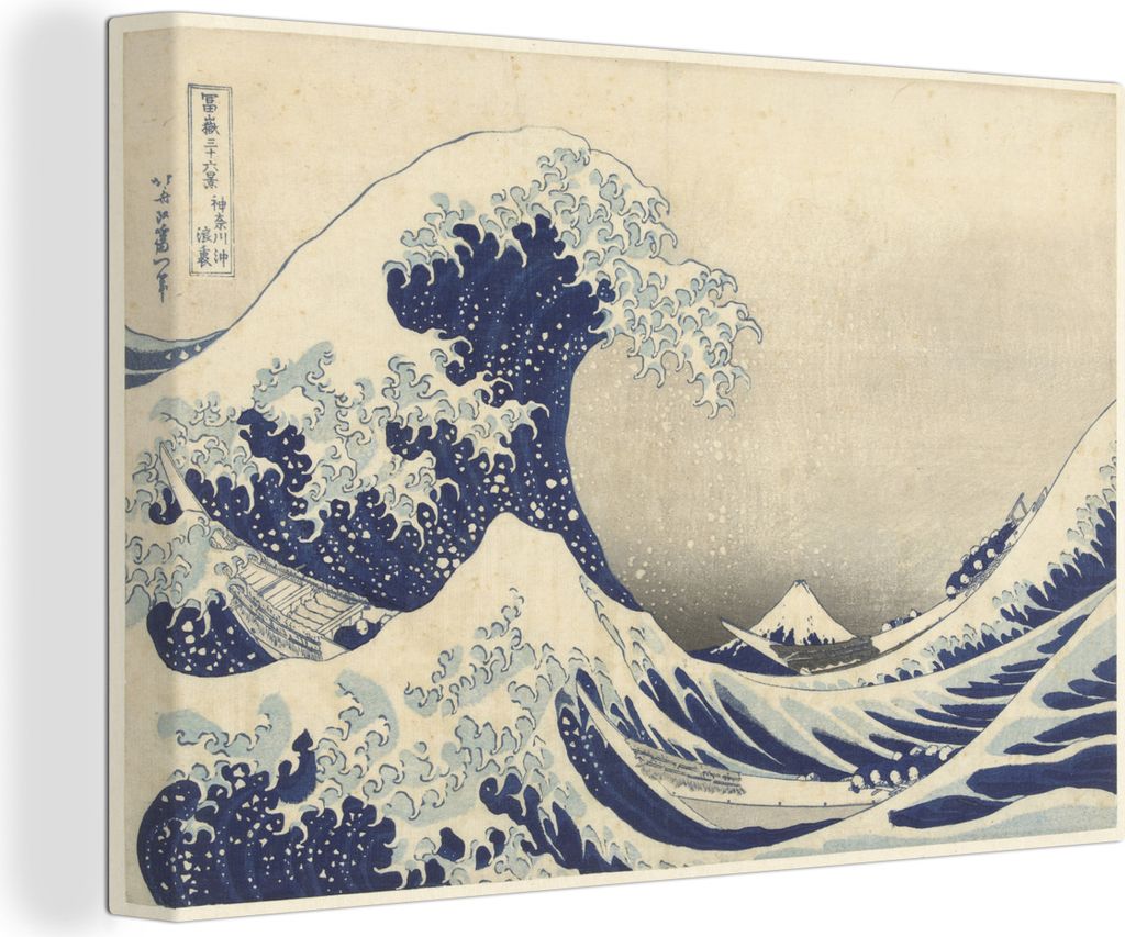 MuchoWow - Leinwandbilder - Die große Welle in Kanagawa - Gemälde von Katsushika Hokusai, Wandbild, Wanddeko Bilder Wohnzimmer, 60x40 cm