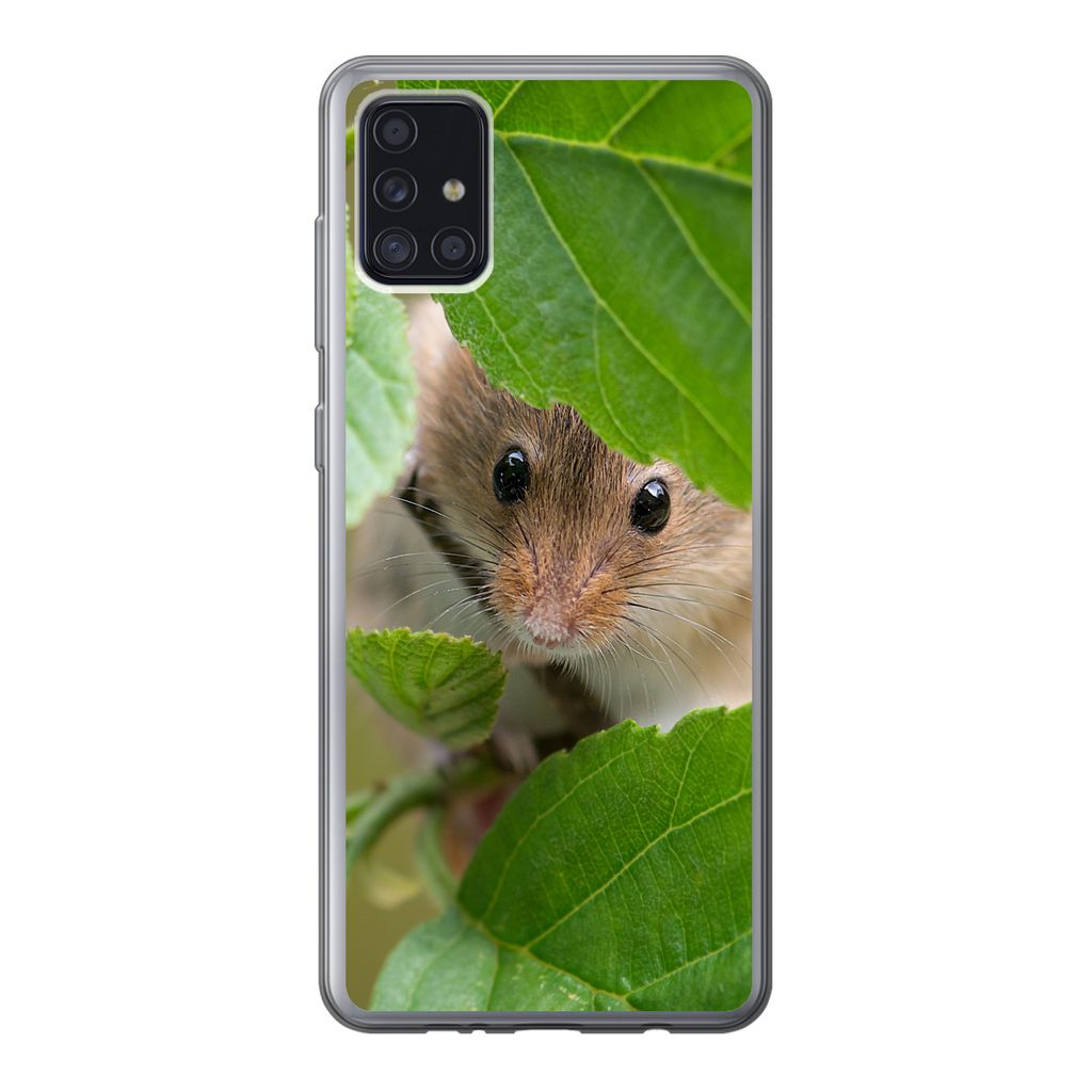MuchoWow Handyhülle Schutzhülle Hülle für Samsung Galaxy A52 5G Zwergmaus - Jungtiere - Blätter Silikon Softcase Handy Hülle - Umschlag