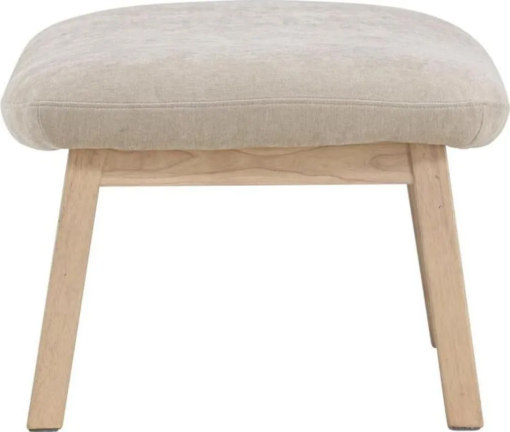 Pouf repose-pieds Rile en tissu beige et structure bois effet blanchi