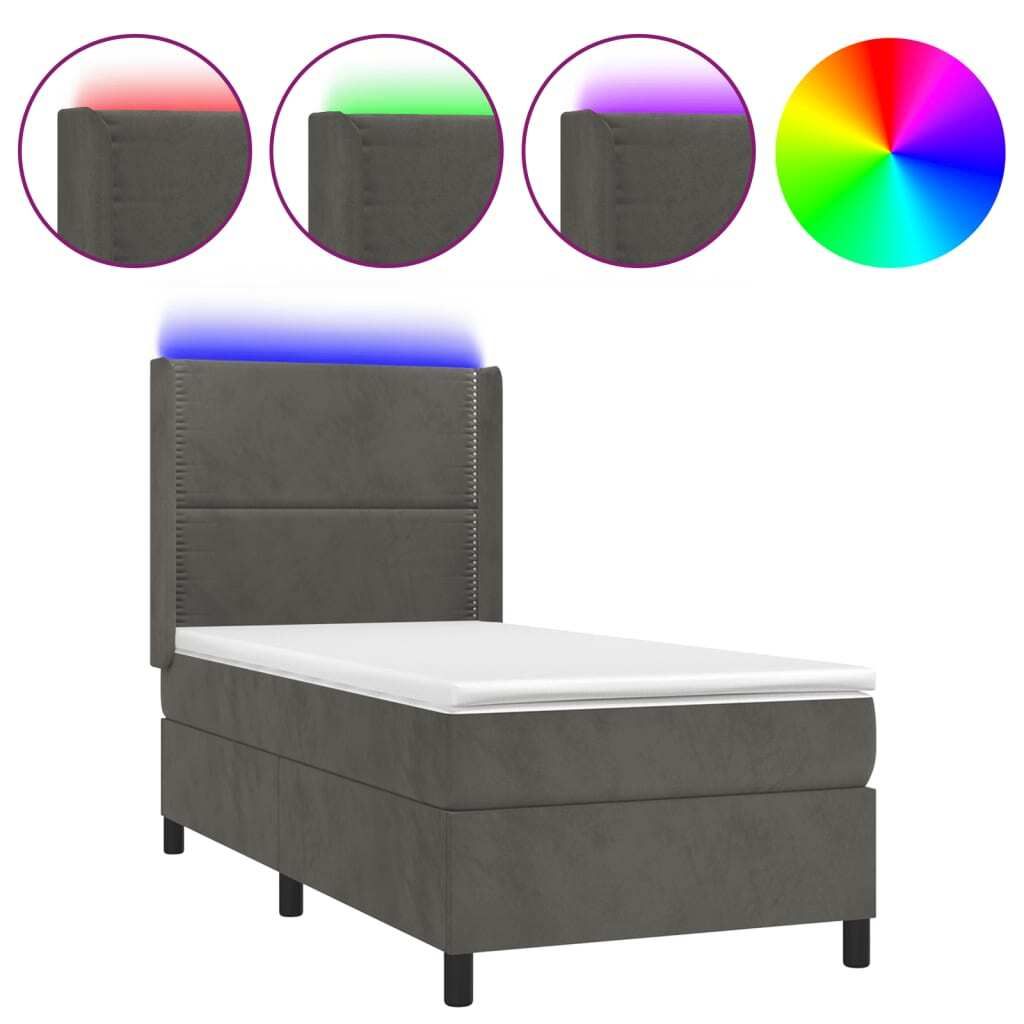"WINTER SALE" Boxspringbett Einzelbett - Gästezimmer - mit Matratze & LED Dunkelgrau 80x200 cm Samt - Polsterbett Klassische Betten NEU2426635