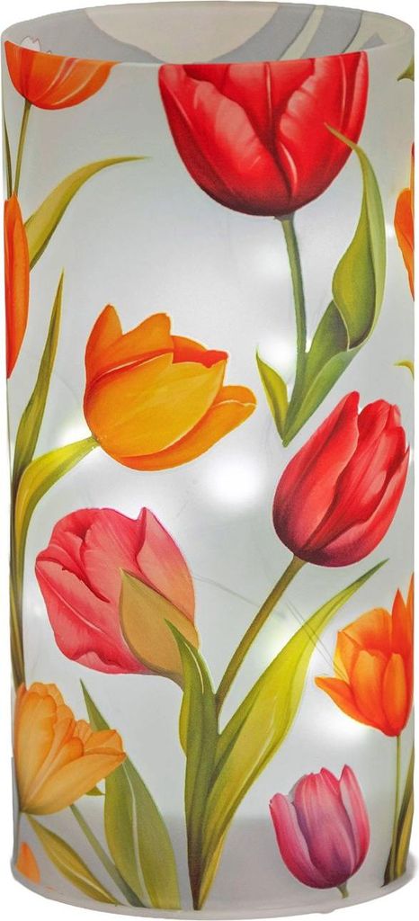 formano LED Deko Licht Blütentraum Zylinder Glas 16 cm Tulpen Blumen Motiv Timer