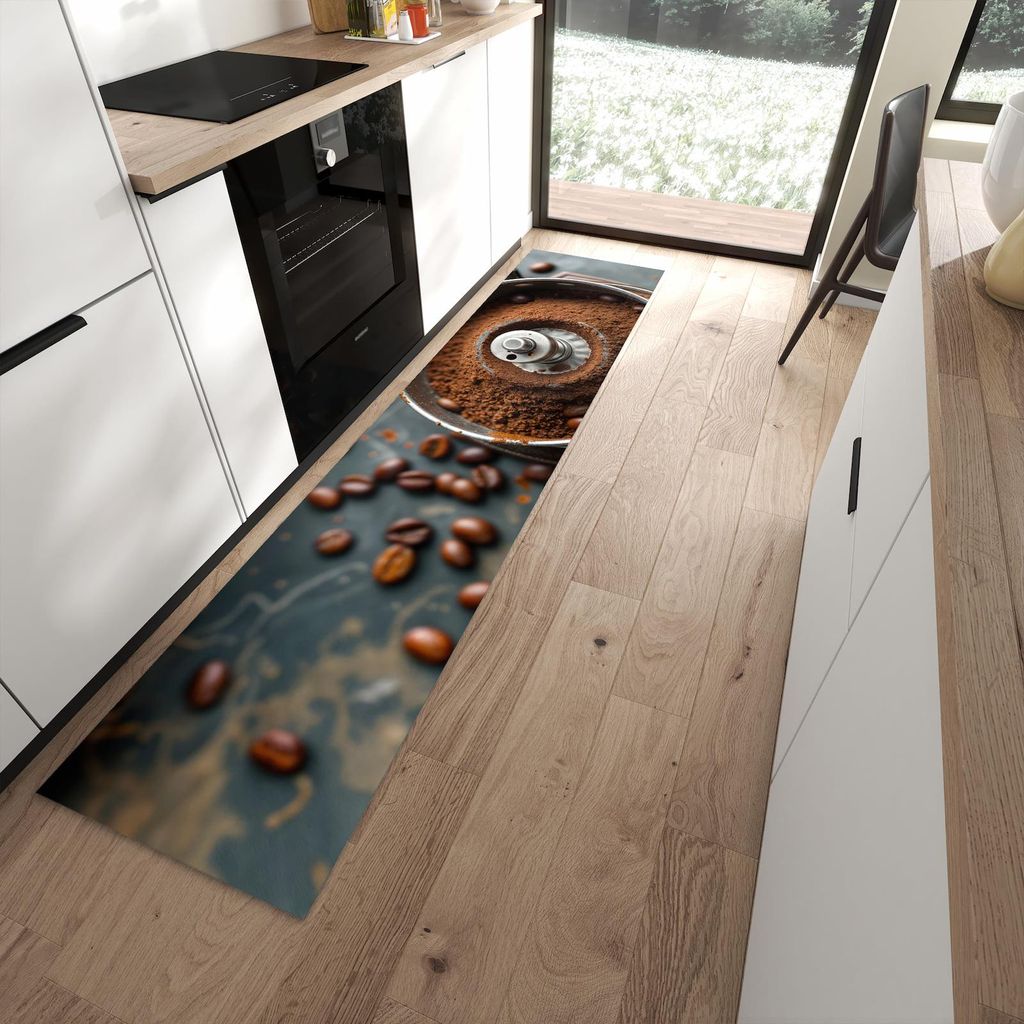 Küchenteppich 60x270cm rutschfest & abwischbar PVC Läufer - Kaffeemühle