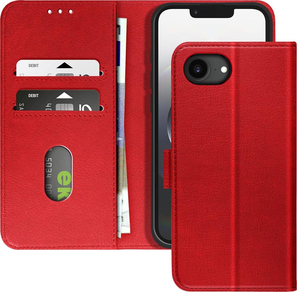 Avizar, Etui für iPhone 16e Klappe Wallet und Videoständer, Rot