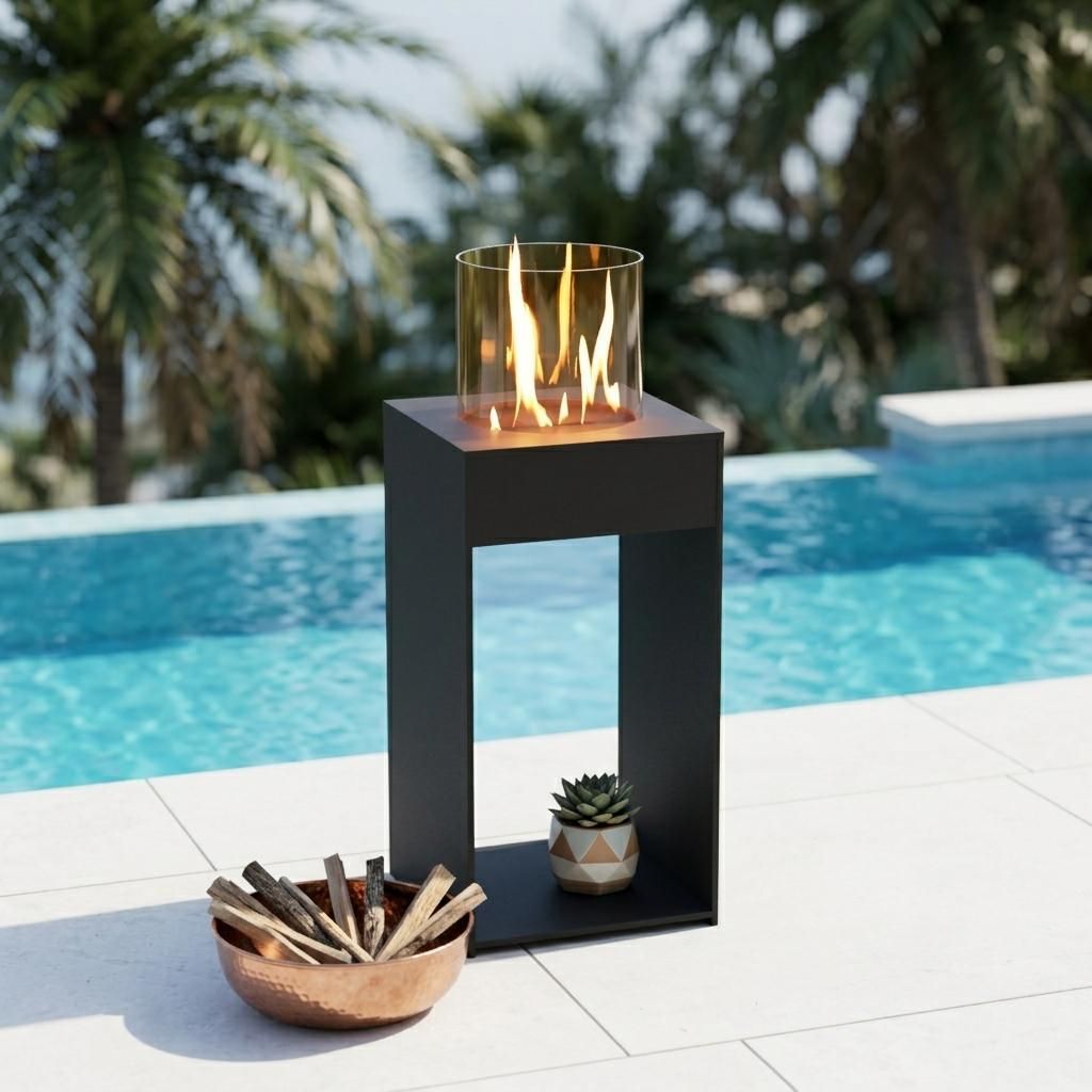 GLOW FIRE Ethanol Kamin 'Emma Concept M Outdoor' | Ethanolkamin mit 4 Std. Brenndauer und 2 KW Heizleistung | BxHxT: 32x61,1x32 cm