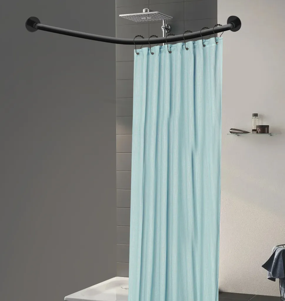 Barre de douche en L sans perçage télescopique en acier noir 90x90 cm
