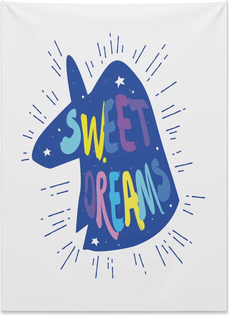 Abakuhaus Süße Träume Wandteppich, Blauer Einhorn Kopf aus Weiches Mikrofaser Stoff Kein Verblassen Klare Farben Waschbar, 110 x 150 cm, Mehrfarbig