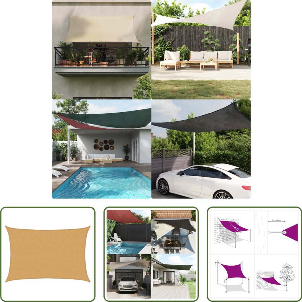 The Living Store Sonnensegel 160 g/m² Rechteckig Sandfarben 2,5x4 m HDPE