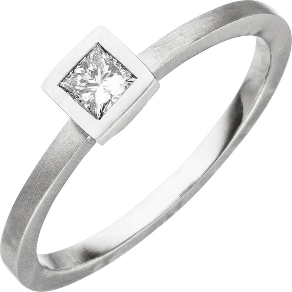 Ring aus 950 Platin mattiert mit Diamant in Princess-Schliff 0,20ct W/SI Damen Innenumfang 58mm Ø18.5mm