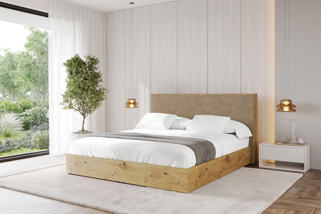 ALTDECOR Polsterbett mit Bettkasten -ENZO9 160x200 Beige, Lattenrost, Boxbett mit Kopfteil, Doppelbett mit Stauraum ohne Matratze
