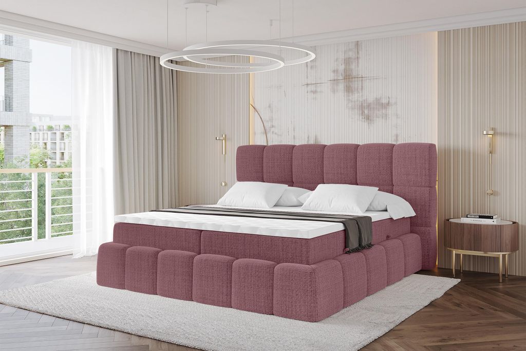 ALTDECOR Boxspringbett mit Matratze und Lattenrost, Topper, Polsterbett mit Bettkasten, Bett mit Stauraum H3-Matratze, Doppelbett, Boxbett - AURI -...