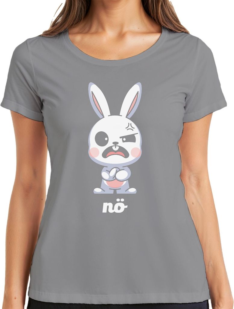 nö Hase süß böses Häschen niedliches Cartoon Geschenk Ostern Damen T-Shirt, Grau, L