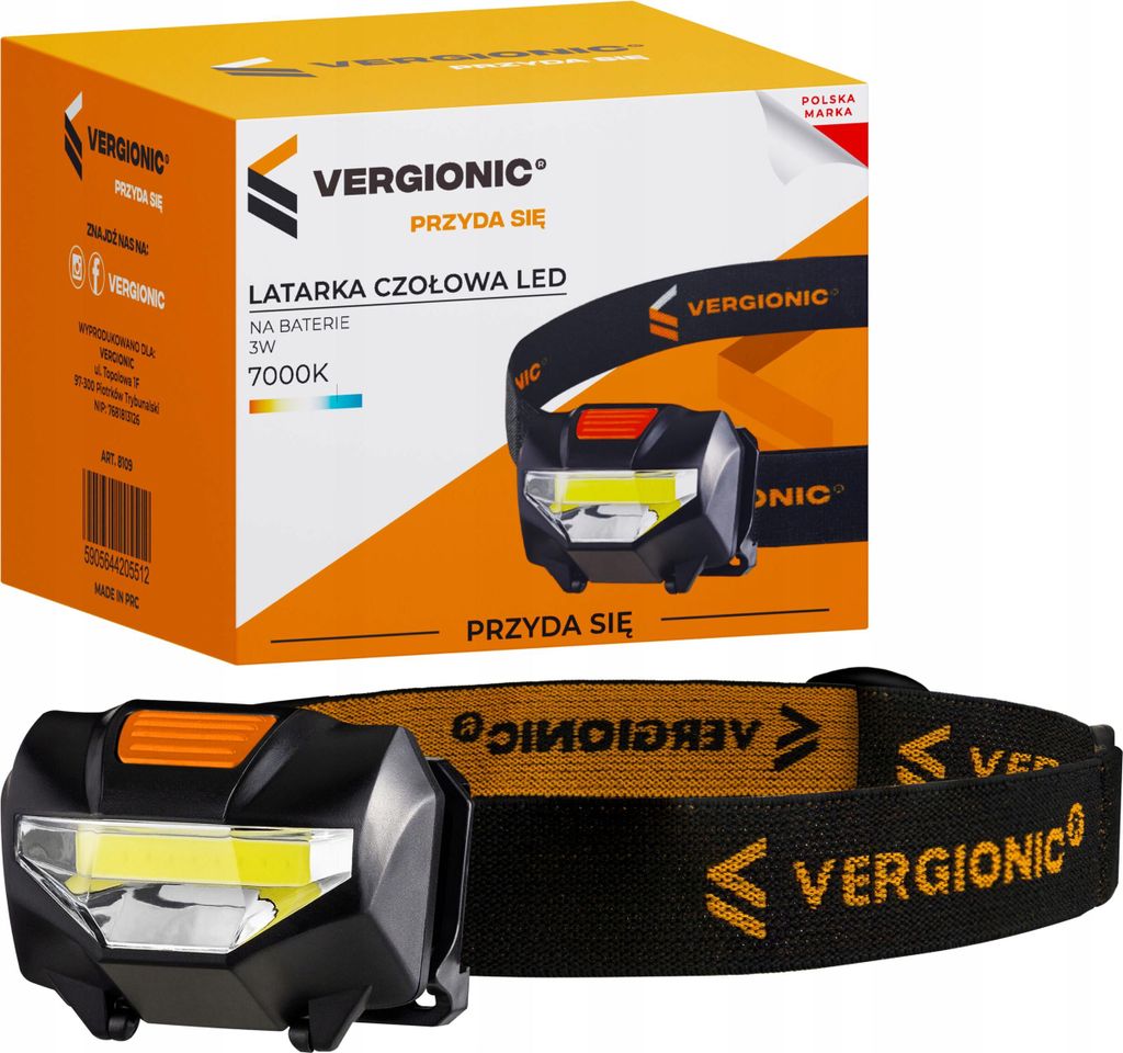 Lampada frontale a LED 3W, 150 lm, 7000K, IPX3, 3 modalità Immagine del prodotto 