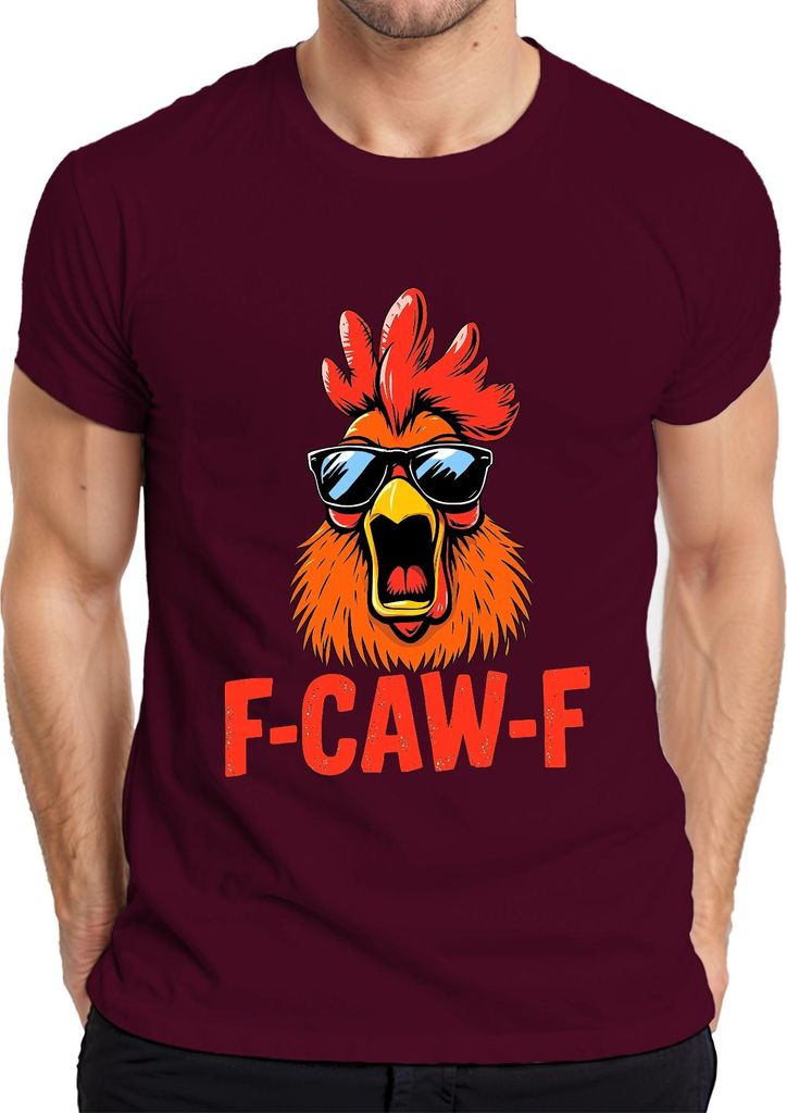 F-CAW-F Cooler Hahn mit Sonnenbrille Lustig Retro Bauernhof Huhn Herren T-Shirt, Burgundy, M