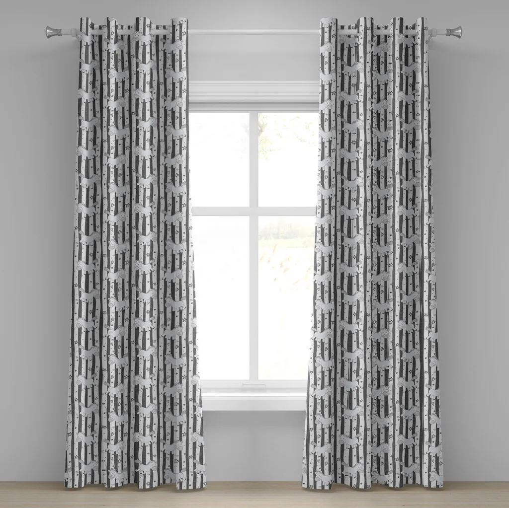 Paire de rideaux décoratifs thème maternelle 280x175 cm noir et blanc