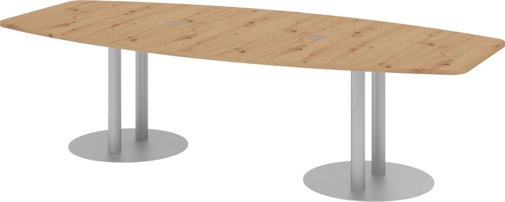 bümö Konferenztisch mittel KT28 - Nachbildung: Asteiche, tischfuss: Säule in Silber