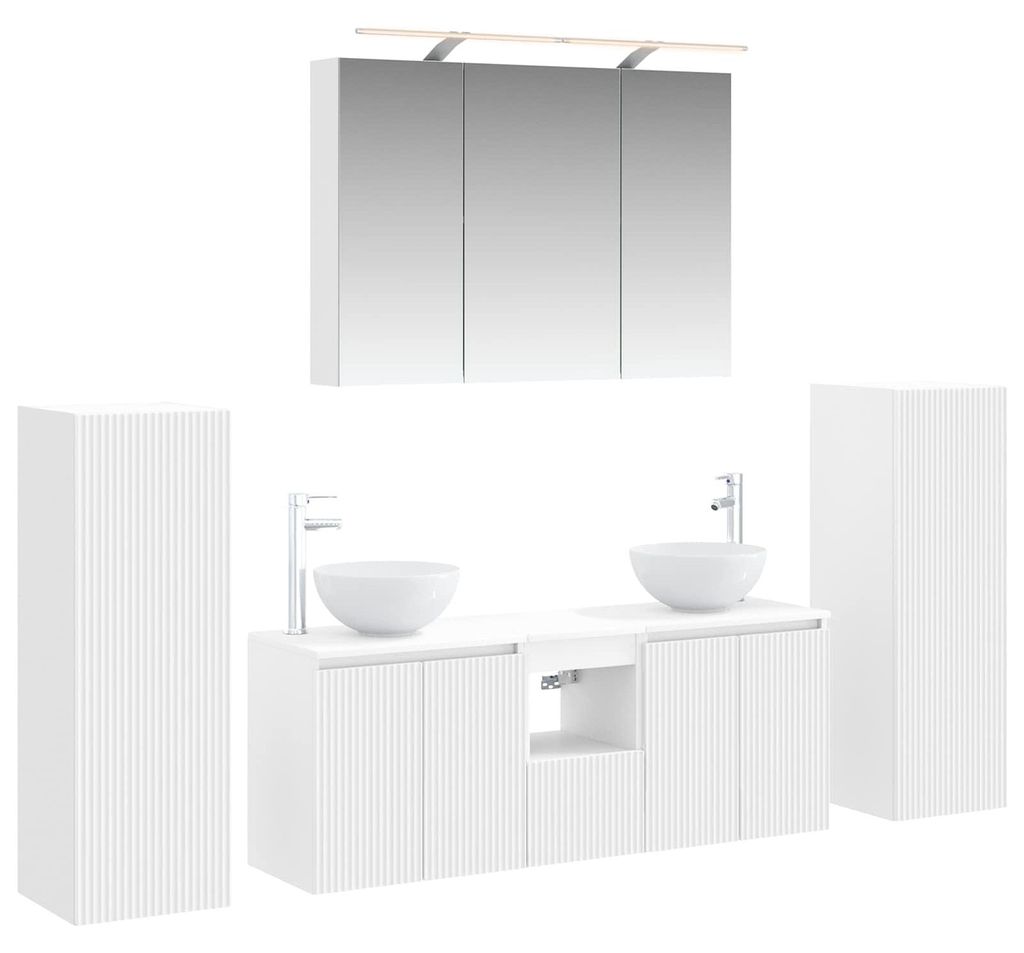 Möbel Badezimmermöbel-Set 6 pcs Weiß Ingenieurholz und Glas - Gartensofas CC298