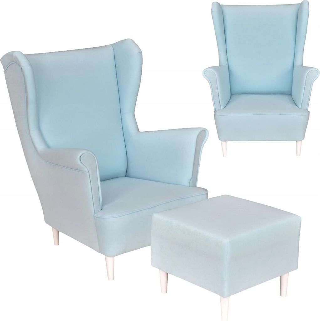 Family Meble Ohrensessel mit Hocker Max Relaxsessel Skandinavisch Bequemer Sessel Loungesessel Fernsehsessel Wohnzimmer Schlafzimmer Büro (MKR 13)