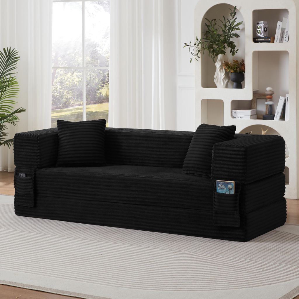Schlafsofa aus Cord, umwandelbar zum kleinen Doppelbett