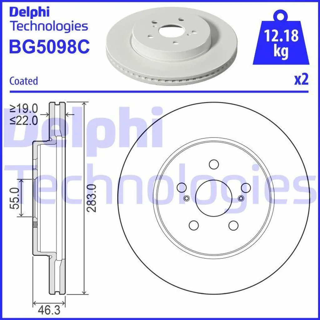 Disque de frein Delphi BG5098C finit les vibrations au freinage Prius