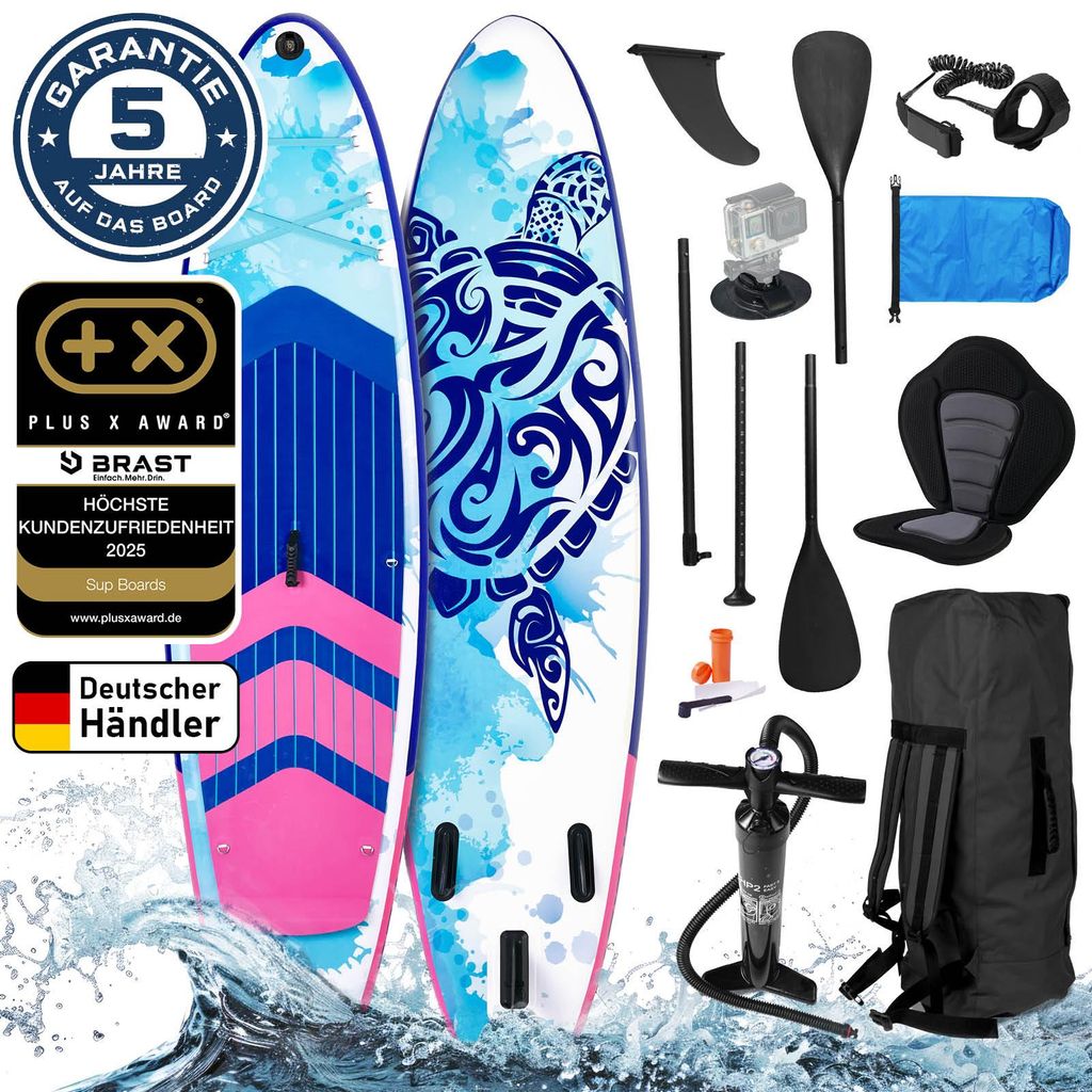 BRAST SUP Board Lady | Aufblasbares Stand up Paddle Set für Frauen | 300cm | inkl. Sonderzubehör | 2in1 Paddel Kajak-Sitz Action-Cam-Halterung Fu...