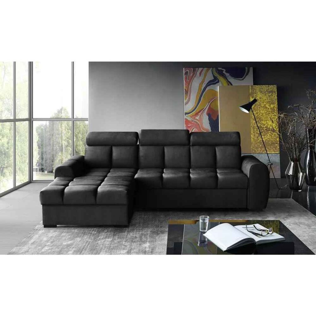 Gomez Polstersofa mit Schlaffunktion Bettkasten verstellbaren Kopfstützen Rundumbezug, Ecksofa Gomez L, Eckseite: Links, Stoff: Bluvel 19